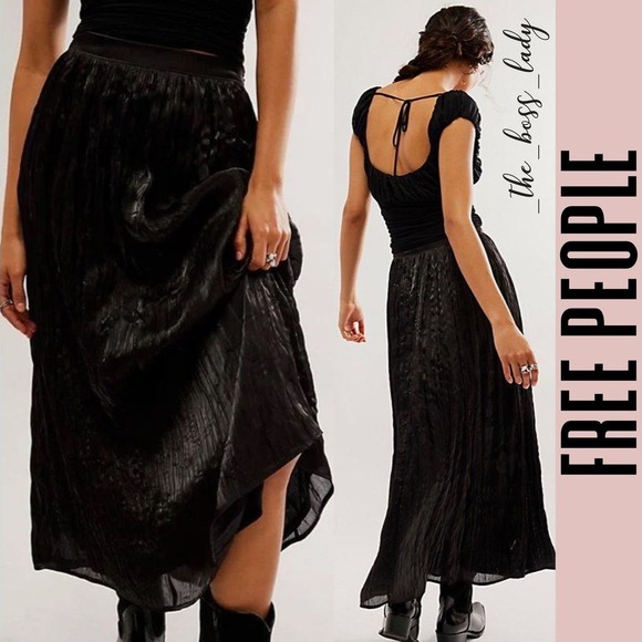 Free People skirt midi black pleated party vera city cocktail - Picture 3 of 8